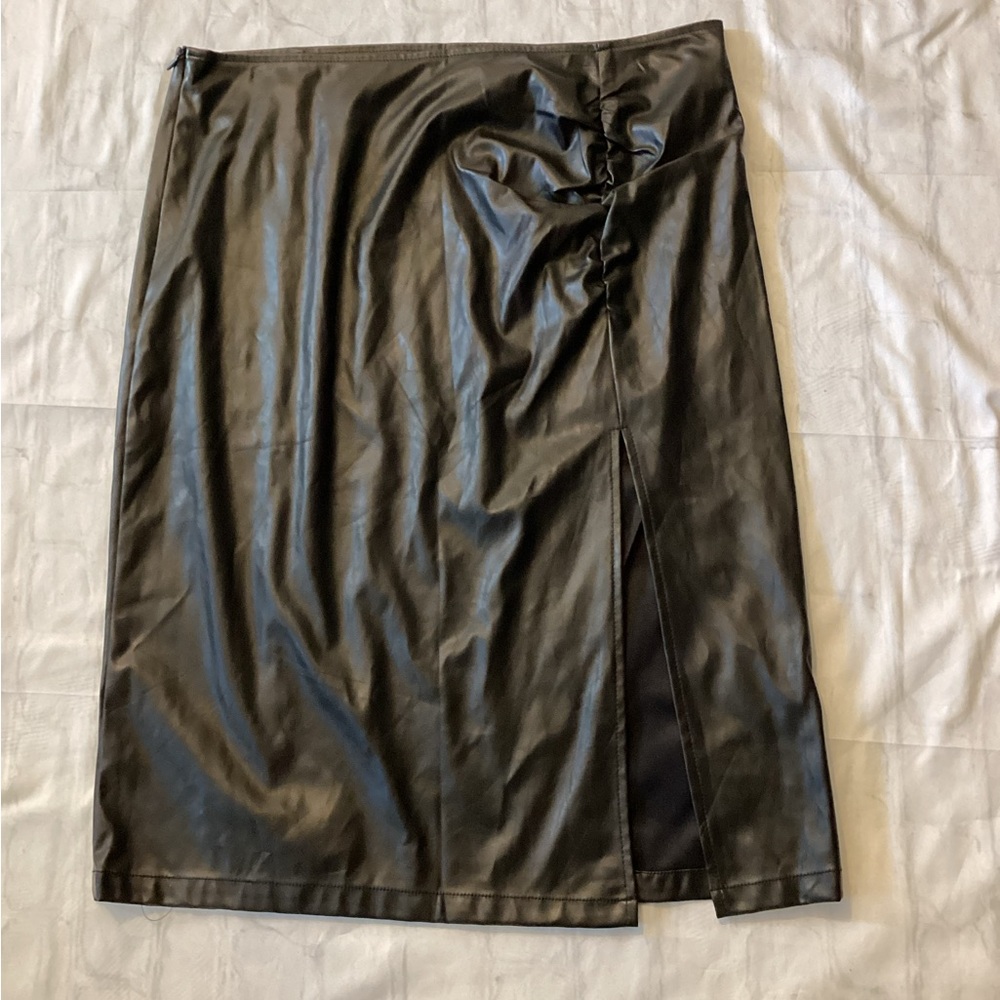 Faux Leather Knee Length Skirt
